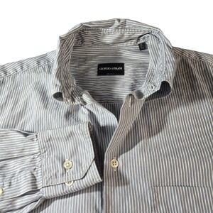 Giorgio Armani Mens Blue White Striped Dress Shirt Made in Italy Size 14.5 37